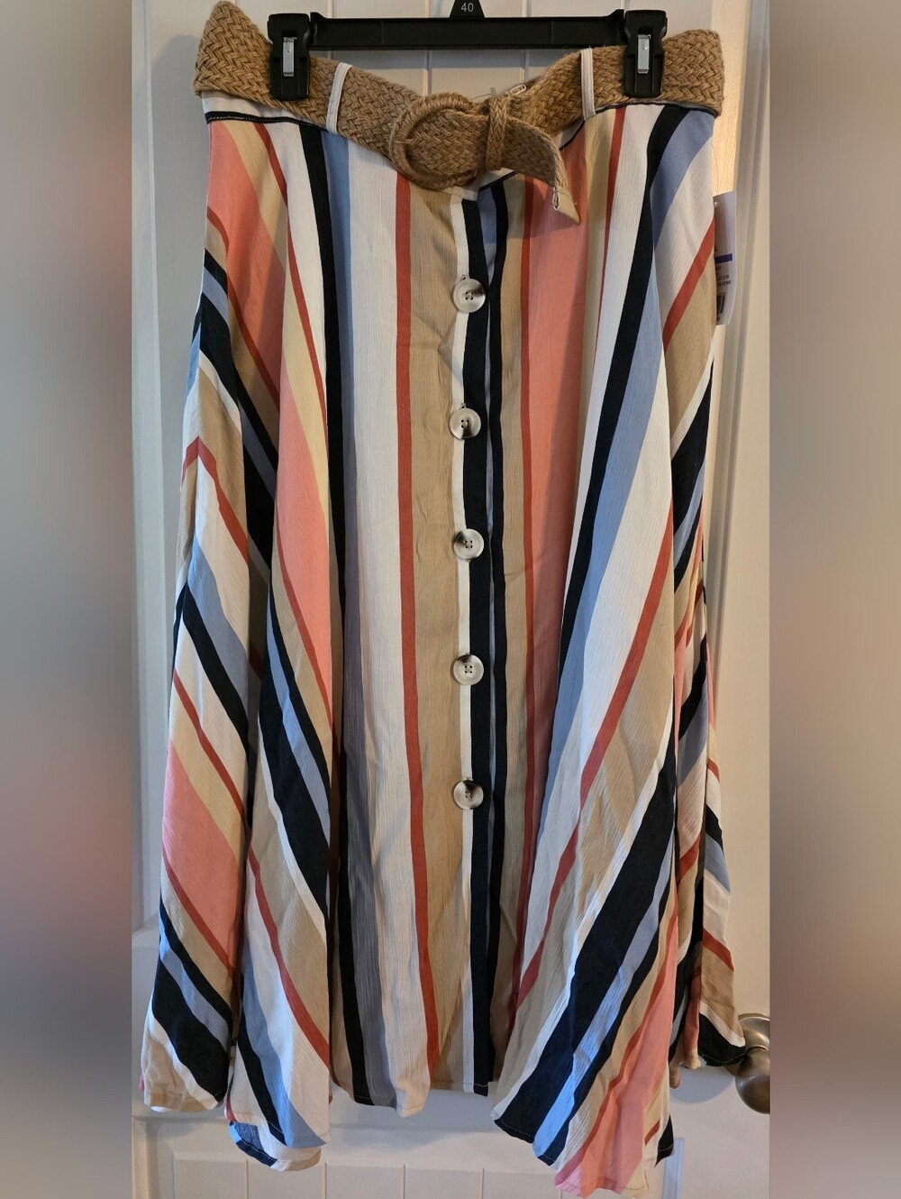 New Directions Striped Button-Front Belted Maxi Skirt NWT XL